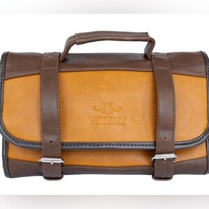 NEW Italian Leather Brown and Tan Toiletry Bag
